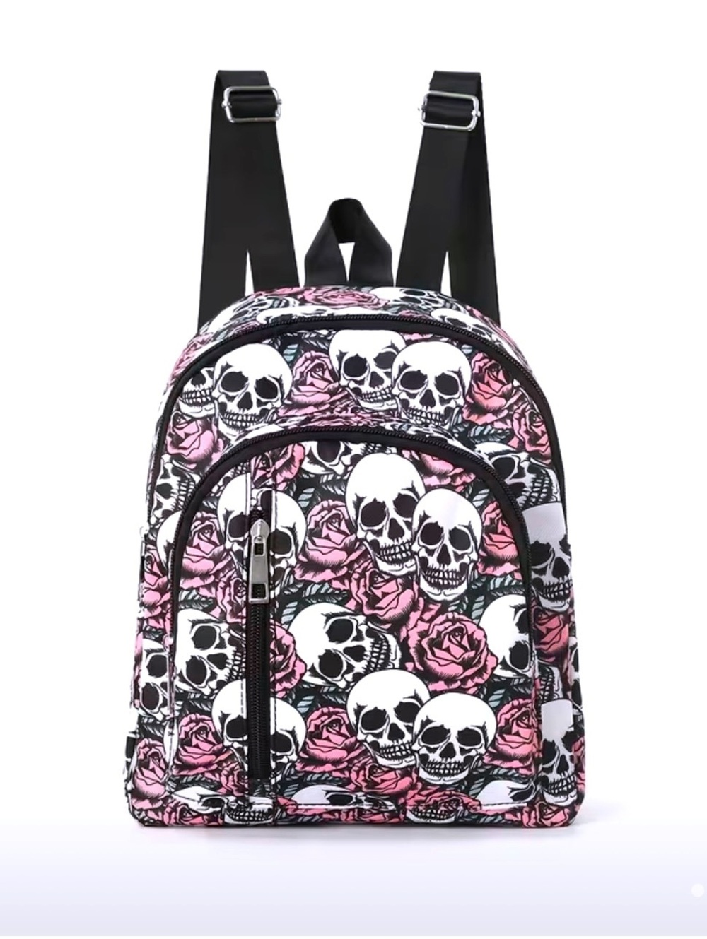 New -Sleek & Stylish -Skull & Rose Print Backpack
